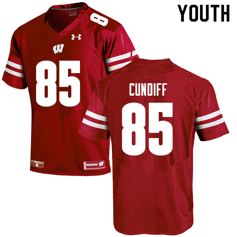 Wisconsin Badgers Youth #85 Clay Cundiff NCAA Under Armour Authentic Red College Stitched Football Jersey ZZ40E35DK